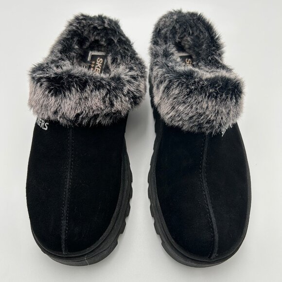 SKECHERS Fortress Jammers Faux Suede Clogs Black 9.5 Heavy Traction Fur Lined - Picture 3 of 13